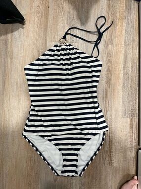 Michael Kors Black & White Striped One-Piece Swimsuit